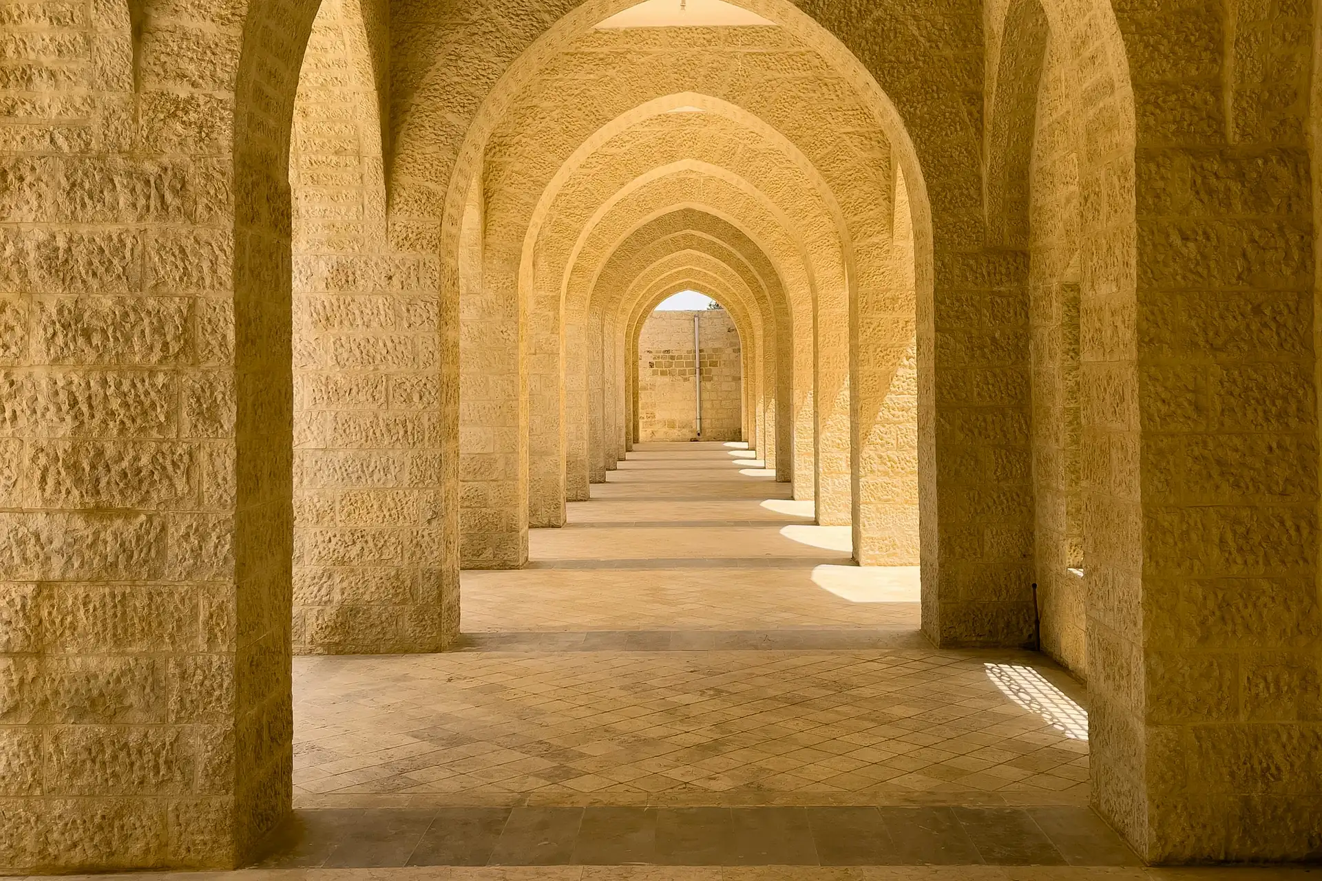 Arched colonnade in warm light